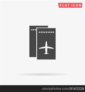 Airline ticket. Simple flat black symbol with shadow on white background. Vector illustration pictogram