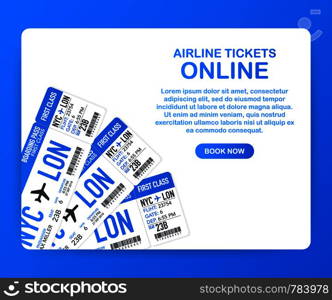 Airline tickets online. Buying or booking online ticket. Travel, business flights worldwide. Vector stock illustration.