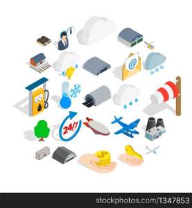Airliner flight icons set. Isometric set of 25 airliner flight vector icons for web isolated on white background. Airliner flight icons set, isometric style