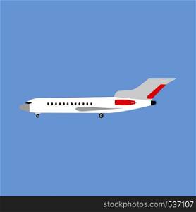 Airliner passenger transportation technology engine side view flat icon. Travel vector vehicle