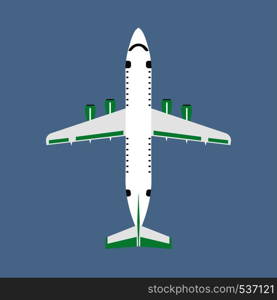 Airliner transportation journey white plane top view. Tourist travel airbus vector flat