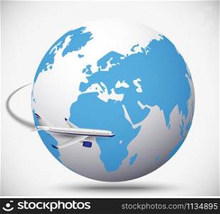 Airliner with globe in the white background