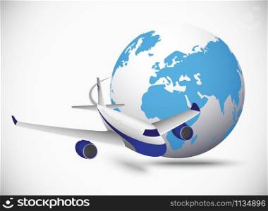 Airliner with globe in the white background