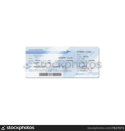 Airlines boarding pass isolated ticket template. Vector passenger card, travel document from London to New York. Ticket boarding pass from London to New York