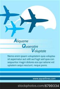 Airlines retro poster. Airlines retro blue poster with text and airplanes. Vector illustration