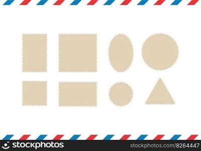 Airmail envelope frame with blue and red stripes and postage st&s. International vintage letter border. Retro air mail postcard. Blank envelope. Vector illustration isolated on white background.. Airmail envelope frame with blue and red stripes and postage st&s. International vintage letter border. Retro air mail postcard. Blank envelope. Vector illustration isolated on white background