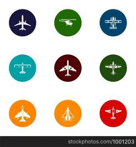 Airman icons set. Flat set of 9 airman vector icons for web isolated on white background. Airman icons set, flat style