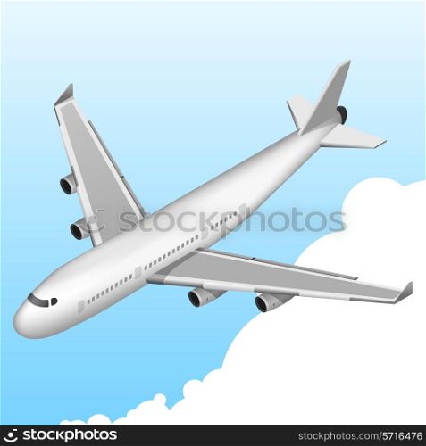 Airplane 3d isometric decorative icon on sky background vector illustration