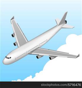 Airplane 3d isometric decorative icon on sky background vector illustration