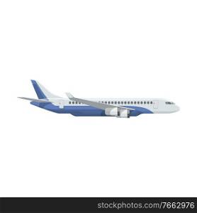Airplane, air transportation means of transport isolated vector. Fast airliner icon, traveling. Plane, fast air transport icon