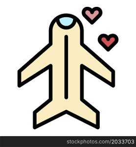 Airplane direction honeymoon icon. Outline airplane direction honeymoon vector icon color flat isolated. Airplane direction honeymoon icon color outline vector