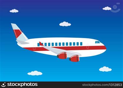 Airplane flies in the sky,flat vector illustration. Airplane flies in the sky