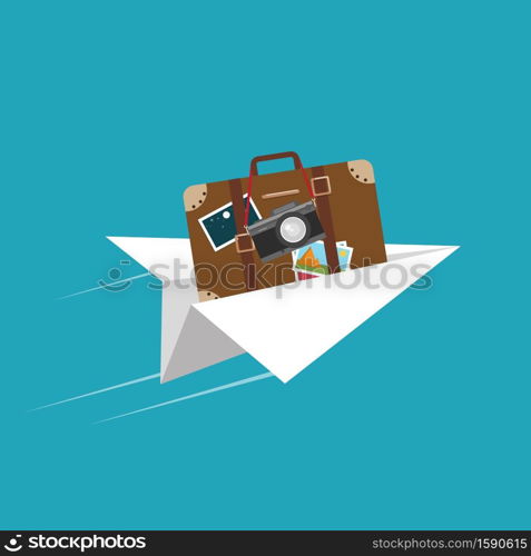 Airplane flight, travelling around the world, concept of vacation trip. Vector illustration. Vector illustration. Airplane flight, travelling around the world, concept of vacation trip.