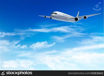 Airplane fly in the in a blue cloudy sky. Travel concept. Vector. Airplane fly in the in a blue cloudy sky. Travel concept. Vector illustration. Airplane fly in the in a blue cloudy sky. Travel concept. Vector illustration