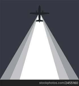Airplane flying. An airplane leaving a beam of light behind. Vector image