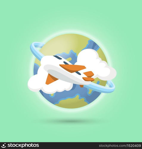 Airplane flying around the world. concept of travel. Vector illustration