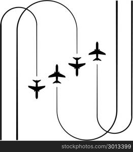 Airplane Flying Formation, Air Show Display, The Disciplined Flight Vector Art Illustration