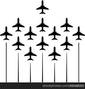 Airplane Flying Formation, Air Show Display, The Disciplined Flight Vector Art Illustration