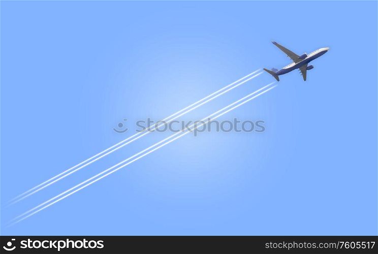 Airplane flying in the sky above planet Earth. Vector Illustration. EPS10. Naturalistic view of an airplane flying in the sky above planet Earth. Vector Illustration.