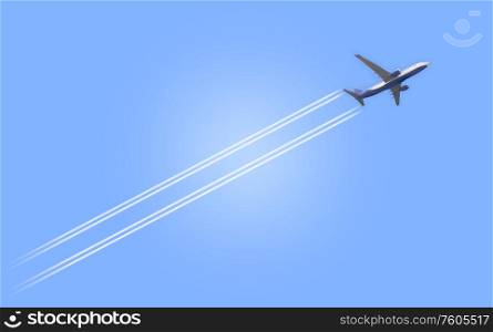 Airplane flying in the sky above planet Earth. Vector Illustration. EPS10. Naturalistic view of an airplane flying in the sky above planet Earth. Vector Illustration.