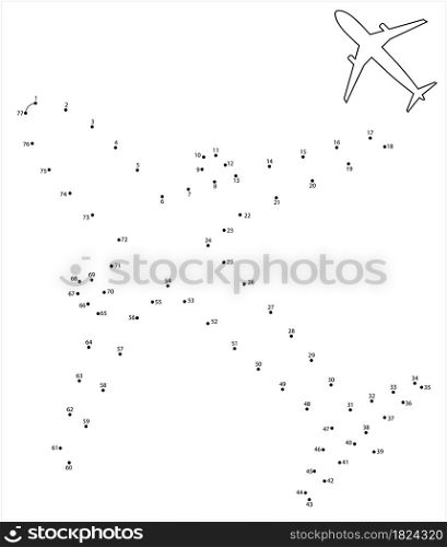 Airplane Icon, Aeroplane Icon, Engine Powered Fixed Wing Aircraft, Puzzle Containing A Sequence Of Numbered Dots Vector Art Illustration
