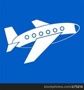 Airplane icon white isolated on blue background vector illustration. Airplane icon white
