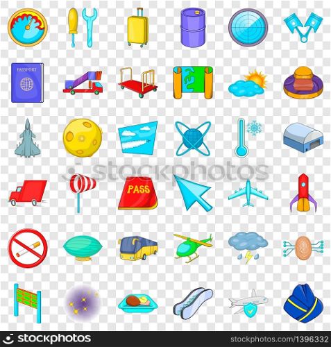 Airplane icons set. Cartoon style of 36 airplane vector icons for web for any design. Airplane icons set, cartoon style