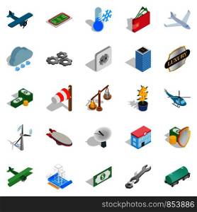 Airplane icons set. Isometric set of 25 airplane vector icons for web isolated on white background. Airplane icons set, isometric style
