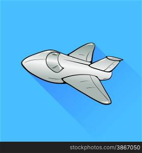 Airplane Isolated on Blue Background. Long Shadow.. Airplane