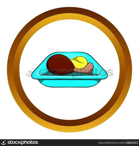Airplane lunch vector icon in golden circle, cartoon style isolated on white background. Airplane lunch vector icon