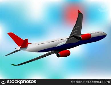 Airplane on the air. Landing.  Vector 3d illustration