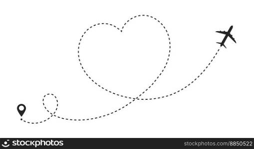 Airplane route in heart shape romantic travel vector image
