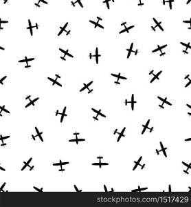 Airplane seamless pattern. Background of planes for travel. Texture of aircrafts for boys. Wallpaper with aviation in air. Military map for flight. Silhouette for airline and tourism. Vector.. Airplane seamless pattern. Background of planes for travel. Texture of aircrafts for boys. Wallpaper with aviation in air. Military map for flight. Silhouette for airline and tourism. Vector