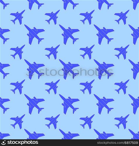 Airplane Silhouette Seamless Pattern on Blue Background. Airplane Silhouette Seamless Pattern
