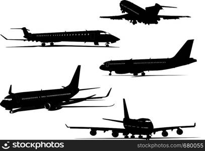 Airplane silhouettes. Vector illustration for designers