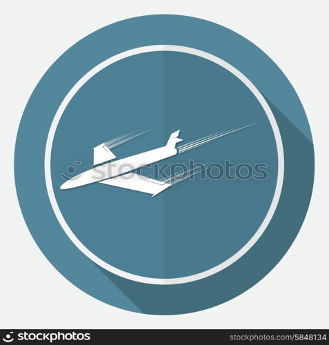 airplane symbol on white circle with a long shadow