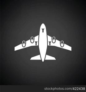 Airplane takeoff icon front view. Black background with white. Vector illustration.