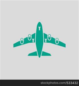 Airplane Takeoff Icon Front View. Green on Gray Background. Vector Illustration.