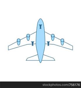 Airplane Takeoff Icon. Thin Line With Blue Fill Design. Vector Illustration.
