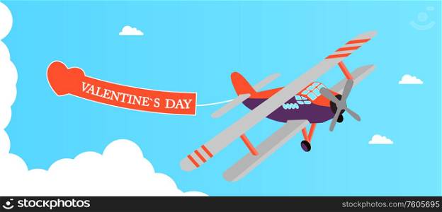 Airplane Transportation with Valentines Day and Heart Stretch. Vector illustration. EPS10. Airplane Transportation with Valentines Day and Heart Stretch. Vector illustration
