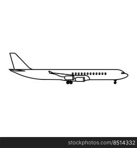 Airplane travel vector icon illustration transportation outline. Aircraft symbol and fly plane transport isolated white line thin