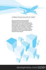 Airplane vector stylized blocks template layout, cover design, flyer in A4 with polygons background for engineering and nature concept.
