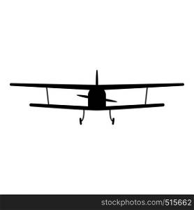Airplane view with front Light aircraft civil Flying machine icon black color vector illustration flat style simple image