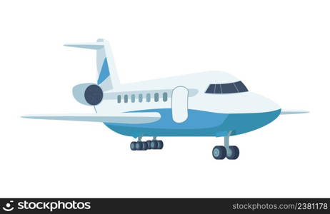 Airpline semi flat color vector object. Full sized item on white. Commercial airline. Civil aviation. International flight simple cartoon style illustration for web graphic design and animation. Airpline semi flat color vector object