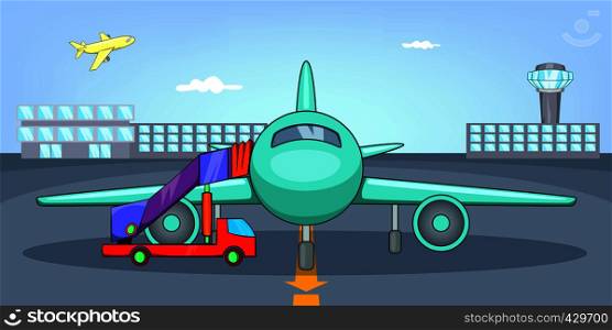 Airport airfield horizontal banner concept. Cartoon illustration of airport airfield vector horizontal banner for web. Airport airfield horizontal banner, cartoon style