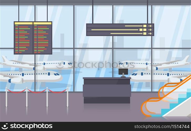Airport Airplane Terminal Gate Arrival Departure Hall Interior Flat Illustration
