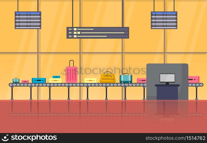 Airport Airplane Terminal Gate Conveyor Arrival Hall Interior Flat Illustration