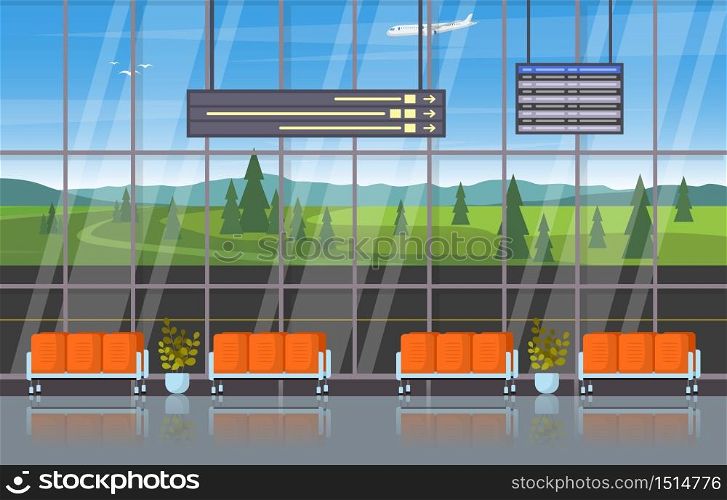 Airport Airplane Terminal Gate Waiting Room Hall Interior Flat Illustration