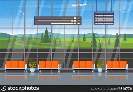 Airport Airplane Terminal Gate Waiting Room Hall Interior Flat Illustration