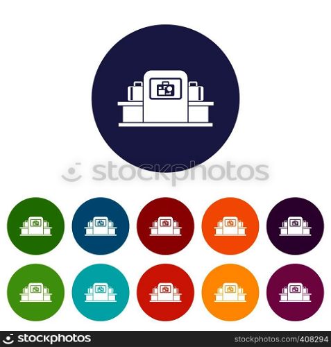 Airport baggage security scanner set icons in different colors isolated on white background. Airport baggage scanner set icons